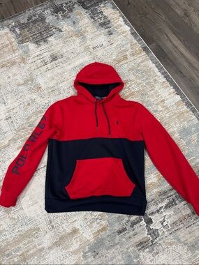 Polo by Ralph Lauren Red and Navy Colorblock Pullover Hoodie